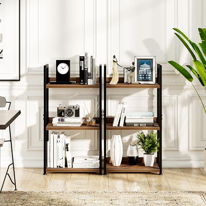 NUMENN Narrow Bookshelf, 3 Tier Bookshelves, Home Office Bookcase Shelf Storage Organizer, Free Standing Storage Shelving Unit for Bedroom, Living Room and Home Office, Vintage