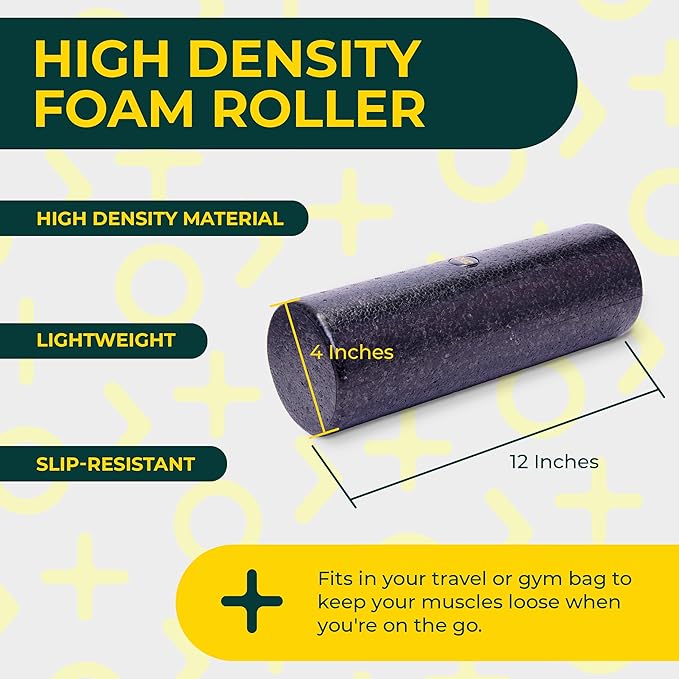 Hard Foam Roller – Travel Size Back Roller for Back, Legs, and Shoulders – Deep Tissue Massage for Myofascial Release, Exercise & Yoga