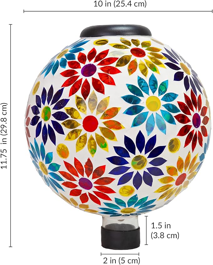 Sunnydaze 10 inch Solar Gazing Ball for Garden - Glass Outdoor Gazing Globe - Midsummer Dahlias - Set of 2