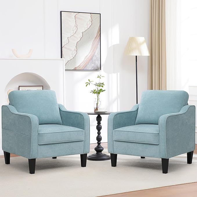 Accent Chair for Living Room, Mid Century Modern Reading Chair for Bedroom, Upholstered Armchair with Side Pockets, Comfy Single Sofa Side Chair for Office, Apartment, Small Room, Teal Green