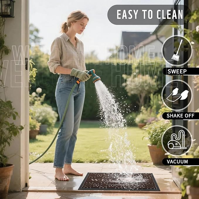 Yimobra Welcome Mat Outdoor Indoor, All-Season Waterproof Front Door Mat Outside Entrance, All-Weather Heavy Duty Non-Slip Doormat, Low Profile Porch Patio Entrance Mats, 60x36, Brown