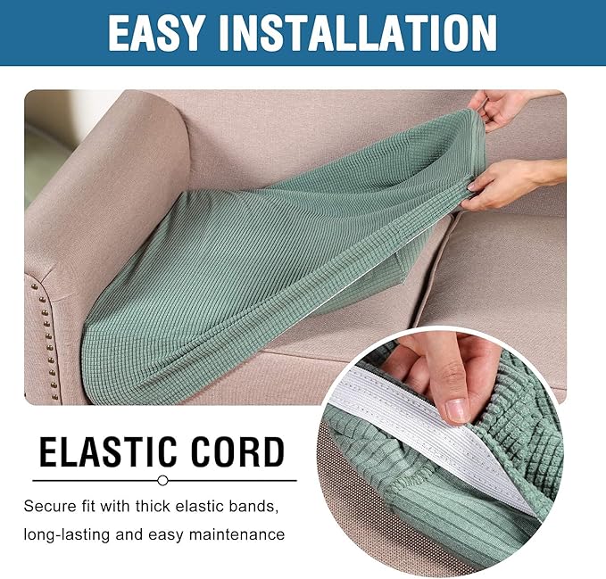 H.VERSAILTEX Super Stretch Individual Seat Cushion Covers - Sofa & Couch Cushion Slipcover Sets - Thick Jacquard Textured Twill Fabric (3 Piece XL, Sage)
