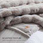 EVERGRACE Ultra Soft Luxury Fluffy Ridgeline Faux Rabbit Fur Throw Blanket, Thick Warm Fuzzy Blankets for Winter, Cozy Plush Reversible Blanket for Couch, Bed, Sofa, Taupe, 80x90 Inches, 870 GSM