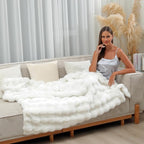 RYNGHIPY Faux Fur Throw Blanket Double Sided Thick and Warm Plush Fluffy Faux Rabbit Fur Decoration for Couch Sofa Chair and Bed Cream Winter Blanket (Ivory, 51''x63'')