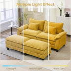 URRED Modular Sectional Sofa Comfy Cloud Couch, Modern Chenille Sofa Sleeper Deep Seat Couches with Ottoman/Pillows for Living Room (Yellow, 82.6''- 2 Ottomans)