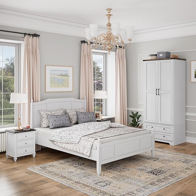 Brafab Armoire Wardrobe Closet with 2 Modern Doors, 71" Tall Freestanding Closet Wardrobe Cabinet with Drawers and Hanging Rail, Light Wooden Storage Cabinet with Shelve for Bedroom (White, 2 Doors)