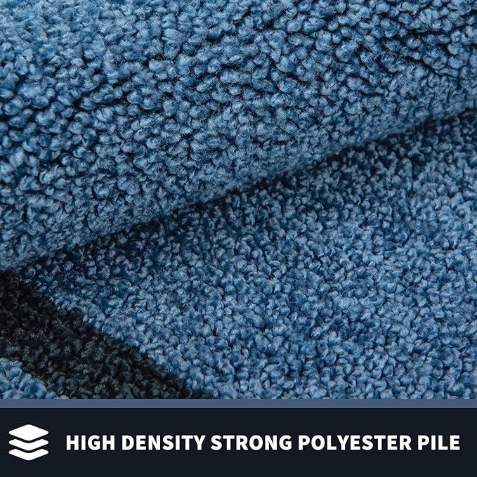 PURRUGS Dirt Trapping Door Mat 34" x 60", Non-Slip/Skid Machine Washable Entryway Rug, Shoes Scraper, Area Rug, Super Absorbent Welcome Mat for Muddy Wet Shoes and Paws, Light Blue & Navy