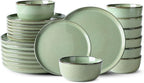 GBHOME Ceramic Dinnerware Sets for 8, 24 Pieces Stoneware Plates and Bowls Sets, Scratch Resistant Dishes, Dishwasher & Microwave Safe-Pastel Green