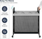 STO STO Laundry Hamper 3 Section, 120L Rolling Laundry Sorter Cart with Removable and Washable Liner Bag, Rolling Clothes Hamper with Metal Handle for Laundry Room and Bedroom, Gray