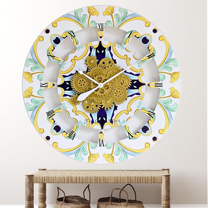The Gears Clock Wall Clock Italy Collection with Moving Gears (Praiano, 36 inch Round)