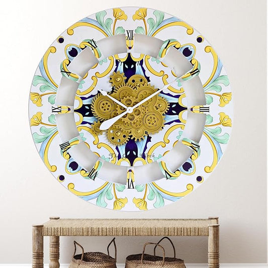 The Gears Clock Wall Clock Italy Collection with Moving Gears (Praiano, 36 inch Round)