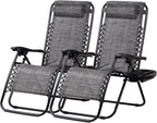 Nazhura Set of 2 Relaxing Recliners Patio Chairs Adjustable Steel Mesh Zero Gravity Lounge Chair Beach Chairs with Pillow and Cup Holder(Grey)