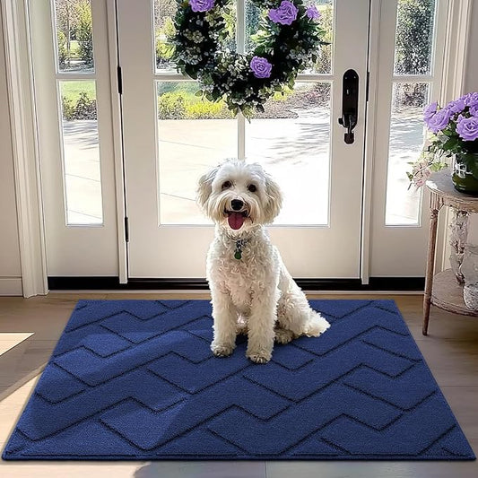 hicorfe Front Door Mat Outside Entrance,32"x40" Absorbent Muddy Dirt Resist Welcome Door Mats Outdoor Indoor,Stain and Fade Resistant,Non Slip Backing Entry Mat Doormat for Entryway(Navy Blue)