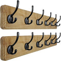 Dseap Wall Mounted Coat Rack: 24" Long, Patented, Heavy-Duty, 6-Double-Hooks Wooden Hanger Rail for Winter Coats, Hat, Jacket, Clothing - Weathered Brown, Pack of 2