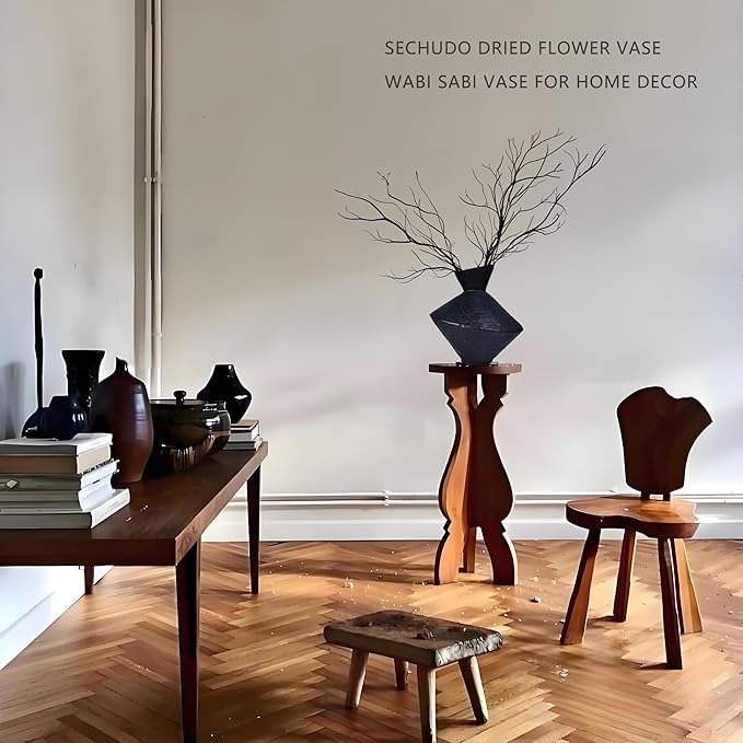 Cast Iron Decorative Vase, Dried Flower Rustic Vases, Wabi Sabi Vase for Modern Home Decor, Living Room, Shelf Decor, Enterway, Wedding, Office, Table, Bedroom, Kitchen, 8.86" H (Black)