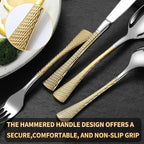 Hammered Silver Gold Silverware Set for 8,Stainless Steel 40-Piece Modern Cutlery Set,Mirror Polished Heavy Duty Flatware Set Utensil Set,Knives Spoons and Forks Set,Dishwasher Safe