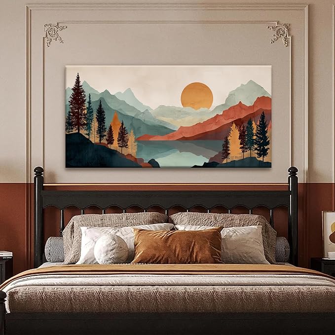 Tsomzxng Mountain Boho Wall Art For Bedroom Artwork Abstract Mountain Forest Landscapes Colorful Wall Art Painting Canvas Art Wall Decor Prints Ready To Hang Wall Pictures Home Wall Decor 20×40 Inch