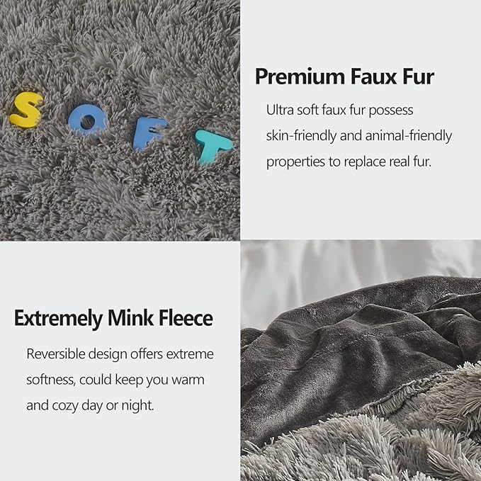 GONAAP Fuzzy Faux Fur Throw Blanket Queen Size Light Grey Super Soft Cozy Plush Fuzzy Shaggy Blanket for Couch Sofa Bed (Light Grey, Queen(90"x90"))