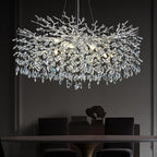 Modern Crystal Chandeliers for Dining Room, 40" Round Silver Tree Branches Chandeliers, Large Dining Room Over Table Chandeliers Lights Fixture, Branches and Crystals Ceiling Light Fixtures