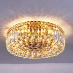 6-Lights Gold Crystal Flush Mount Chandelier Light Fixture K9 Crystals Modern Ceiling Lights Elegant Pendant Lamp for Bedroom,Hallway,Bar,Living Room,Dining Room,H5.9 xW20 (Bulbs Not Included)
