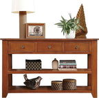 Solid Wood Console Table Entryway Table with Storage Drawers and Bottom Shelf Sofa Table for Entry Hallway Foyer Sofa Couch Table,Fully Assembled (48.8" Brown)