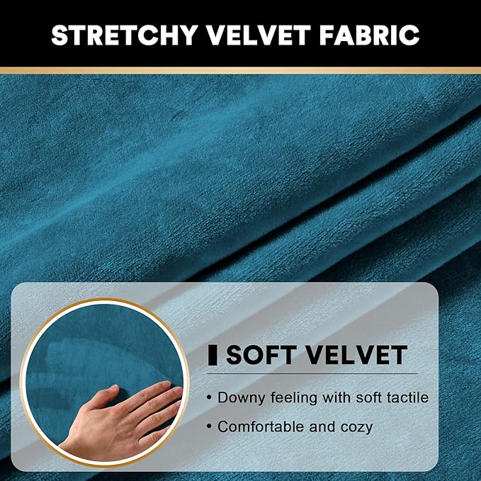 PrinceDeco Couch Cushion Cover Cushion Slipcover for Chair Sofa Cushion Furniture Protector Seat Cushion Sofa Cover for Dog Pet Kid with Elastic Straps Width Up to 29.5", Deep Teal
