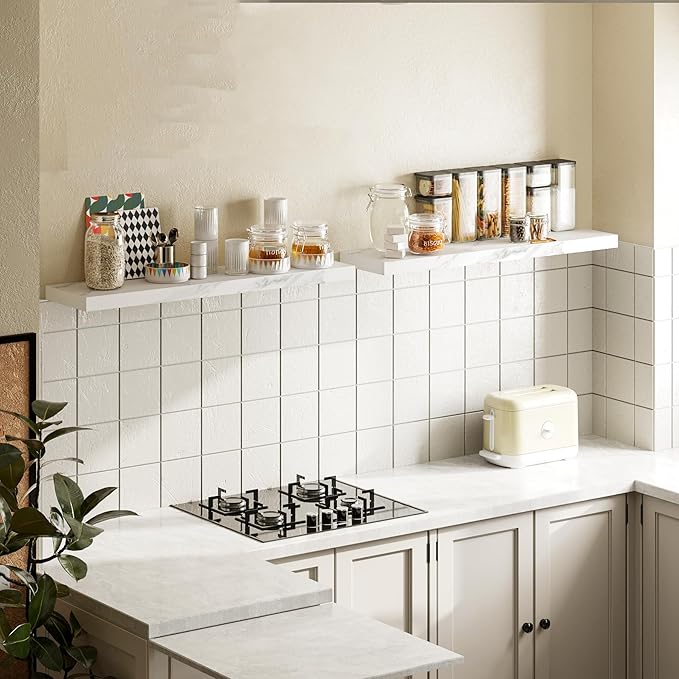 BAMEOS Floating Shelves,40 in W x 8in D Wall Mounted Wooden Shelves with Invisible Brackets Set of 2, Hanging Wall Shelves Decoration for Bedroom, Bathroom, Living Room and Kitchen