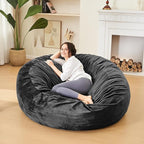 Bean Bag Chairs for Adults - Memory Foam Furniture BeanBag Chair - Kids/Teens Sofa with Soft Micro Fiber Cover - Round Fluffy Couch for Living Room Bedroom College Dorm - 4 ft, Carbon Black