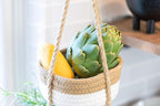 CEDAR+PINE 3-Tier Lined Hanging Fruit Basket Natural Woven Cotton with Strong Jute Rope Hanger in Gift Box Modern Hanging Basket for Kitchen