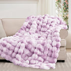 Touchat Luxury 1000GSM Faux Rabbit Fur Throw Blanket for Women, Super Heavy Warm Cozy Blankets for Couch Bed Sofa, Bubble Plush Fuzzy Soft Mink Blanket for Living Room Bedroom, Purple
