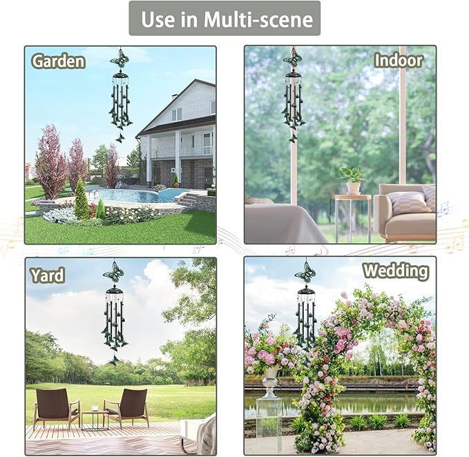 Wind Chimes for Outside, 33" Butterfly Wind Chimes Outdoor, Gifts for Women Mom Grandma Birthday, Gift for Garden Porch Patio Home Decor (Green)