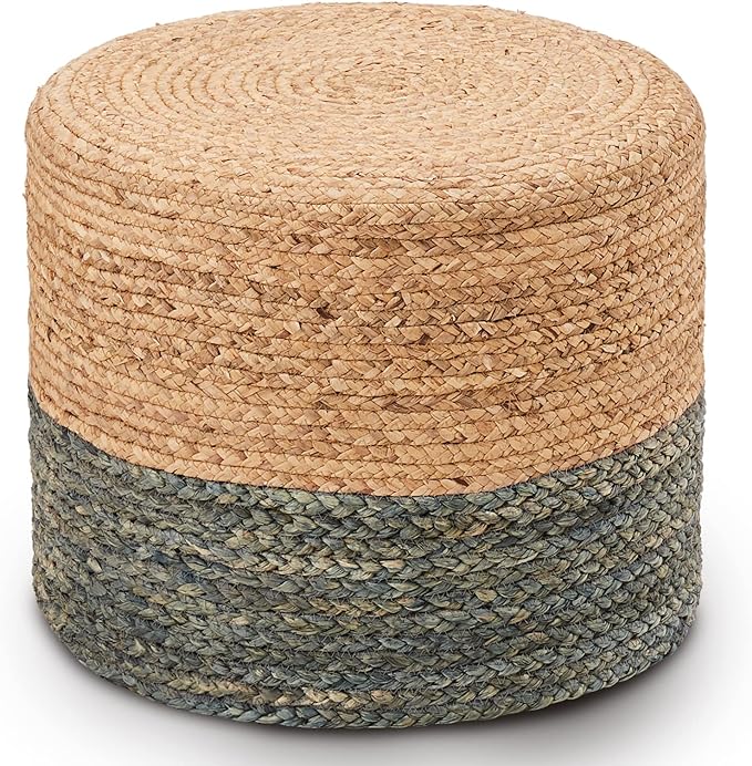 Wimarsbon 18'' Ottoman Pouf, Natural Braided Poof, Rustic Handweave Lounge Pouffe, Boho Footrest Stool for Bedroom, Accent Table or Seat for Living Room (Dusty Blue)
