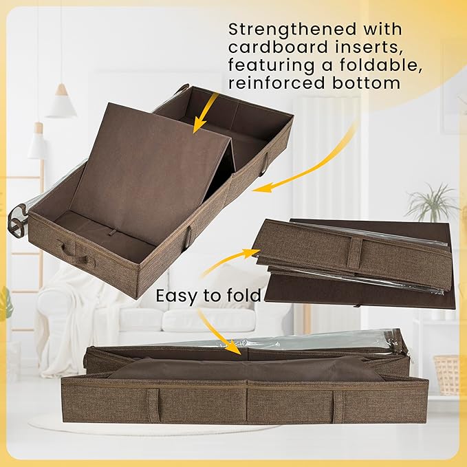 Under Bed Storage Containers 50L - Low Profile Organizer Brown