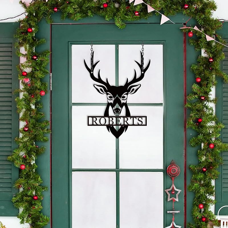 Personalized Deer Head Metal Sign | Christmas Deer | Custom Metal Deer Sign | Deer Antlers Sign | Outdoor Wall Decor | Last Name Sign | Deer Monogram | Wall Decor Rustic Home | Housewarming Gifts