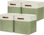 DULLEMELO Storage Baskets for Organizing, Linen Closet Organizers and Storage Baskets for Dog Toy Box, 13 Inch Decorative Cube Storage Bins with handle for Baby Gift Basket(4 Pack - 13" White&Green)