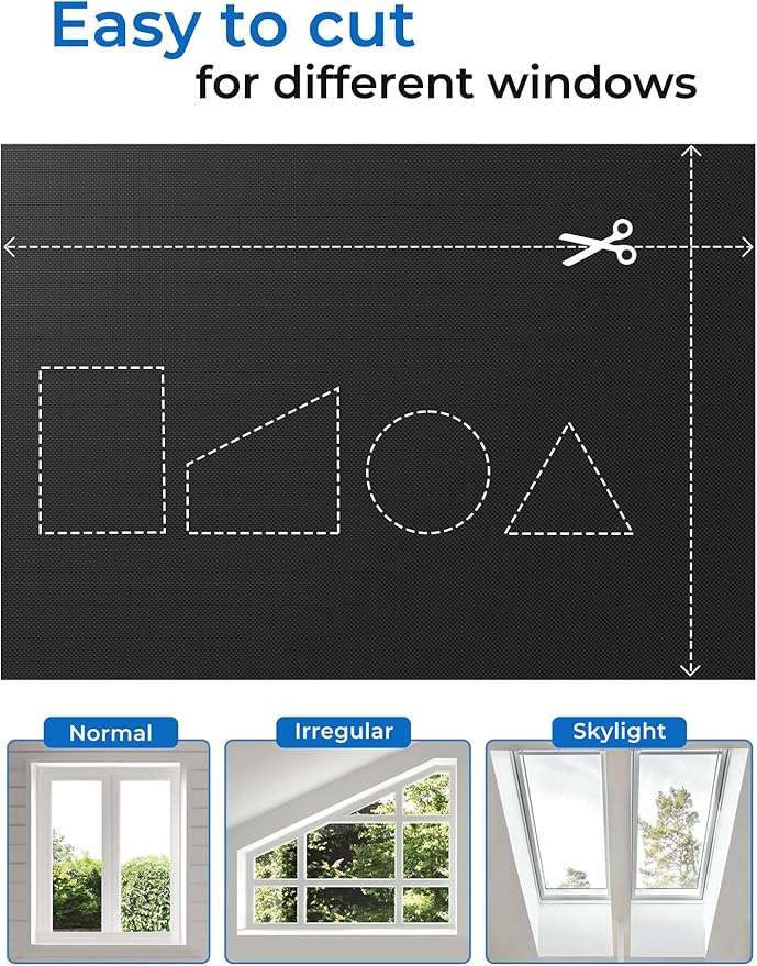 Sumobaby Blackout Curtains for Bedroom 54"x70"Portable Black Out Window Cover with Heat-Resistant Hook&Loop Tape,100% Blackout Shades No Drill Blinds for Windows DIY Cut Fit for Nursery,TV Room(Black)