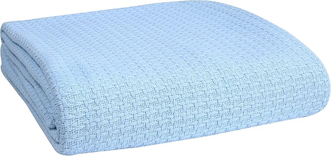 Elvana Home 100% Cotton Bed Blanket, Breathable Bed Blanket Full - Queen Size, Cotton Thermal Blankets Full - Queen, Perfect for Layering Any Bed for All Season, Light Blue