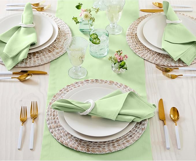 Solino Home Linen Pastel Green Table Runner 60 Inches - 100% Pure Linen Farmhouse Short Table Runner 14 x 60 Inch Ideal for Dresser and Coffee Tables - Fete