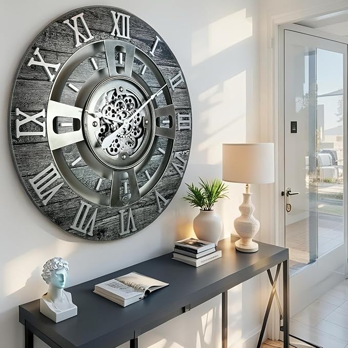 The Gears Clock Real Moving Gear Wall Clock England Line (Carbon Grey, 24 inches (60 cm))