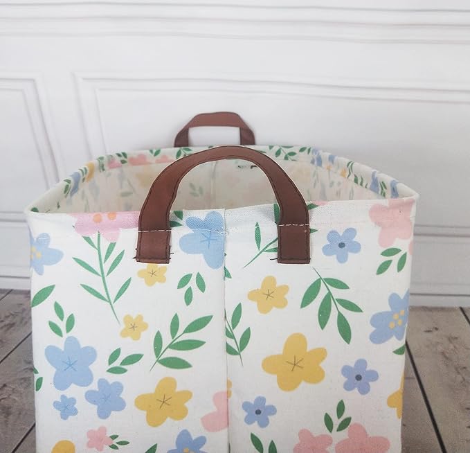 HIYAGON Kids Storage Basket Baby Girl Basket Gift Baskets Empty Cute Toy Storage Bin Organizer Box Rectangular Bedroom Decor Books(Flower)