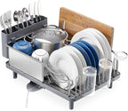 Stainless Steel Dish Drying Rack - Large Capcity 304 Grade Dish Drainer for Kitchen Counter with Drain Board, Utensil Holder & Detachable Cup Shelf, Rustproof Multifunctional Organizer