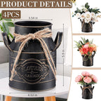 6 Inch Farmhouse Vase Decor Milk Can Vintage Flower Jug Galvanized Metal Vase with Handle Rustic Flower Buckets for Thanksgiving Christmas Table Centerpiece Weddings Gifts(Black,4 Pcs)