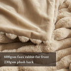 Amélie Home Faux Fur Throw Blanket for Couch, Cozy Fuzzy Fluffy Fur Luxurious Soft Striped Plush Gift Blankets for Family Sofa Chair Bed Living Room Bedroom, 60"x80", Beige
