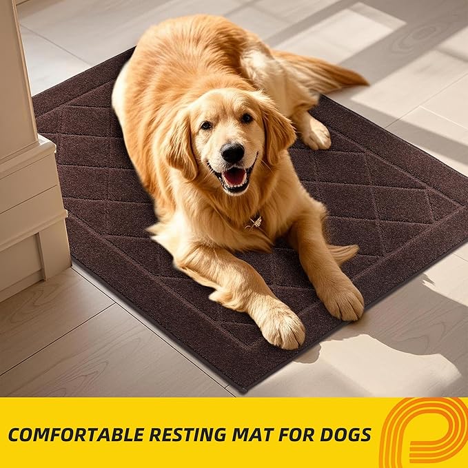JSEI Dirt Trapper Door Mat 24"x36", Non-Slip Washable Entryway Mats, Dog Door Mat, Stain Resistant and Absorbent Floor Mats, Low Profile Welcome Mat for Front Back Door, Brown