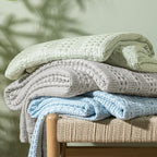 PHF Cooling Waffle Blanket Queen Size, Lightweight 60% Rayon Derived from Bamboo & 40% Cotton Breathable Blanket for Hot Sleepers, Soft and Luxury for Bed Couch and Sofa, 90"x90", Mint