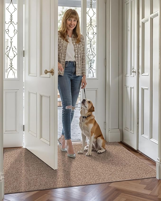 LUMI Indoor Door Mat 32"x47", Ultra Thin Low Profile Non-Slip Doormat for Home Entrance, Absorbent & Stain-Resistant Welcome Mats, Washable Entryway Mat for Front Door, Patio, Porch, Camel