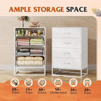 WLIVE White Wood Dresser for Bedroom with 4 Drawers, Tall Chest of Drawers with Sturdy Metal Frame for Living Room, Hallway, Closet