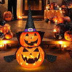 3FT Halloween Collapsible Pumpkin Decoration, 50 LED Pop-Up Pumpkin Lamp with Star Cap, Plug in Halloween Jack-O-Lantern with Metal Stand for Indoor Outdoor Garden Patio Party Decor