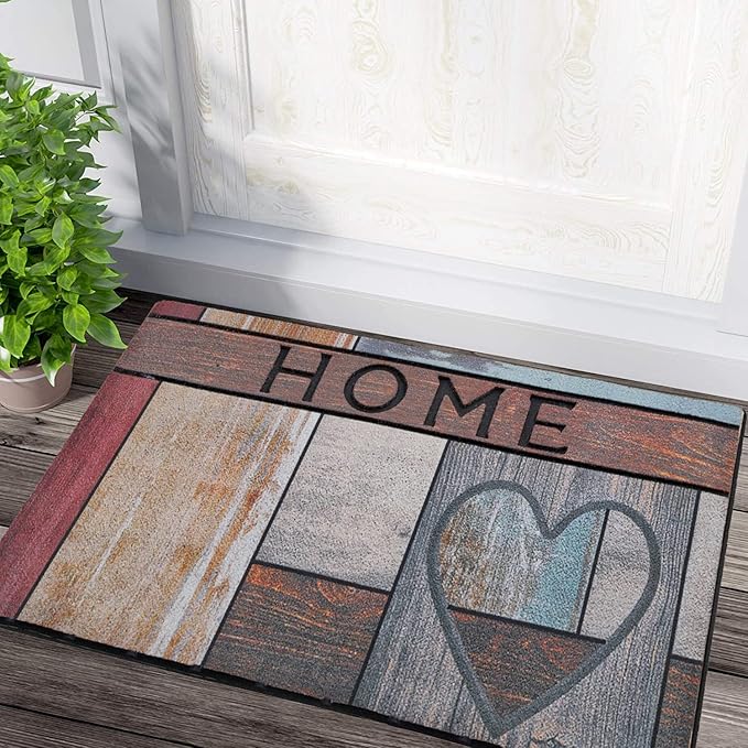 CHICHIC Welcome Door Mat 18x 30 Inch Front Doormat Outdoors for Home Entrance Outdoors Mat for Outside Entry Way Doormat Entry Rugs, Heavy Duty Non Slip Rubber Back Low Profile, Heart