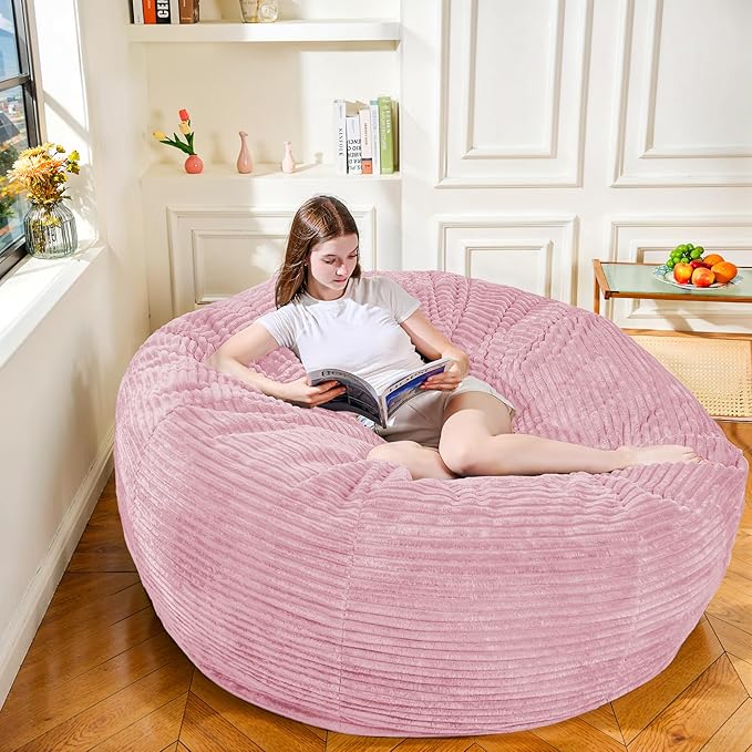 Large Bean Bag Chair, 5FT Giant Beanbag Chairs with Memory Foam Filled, Bean Bag Chairs for Adults, Ultra Soft Lazy Sofa for Living Room Bedroom (Pink)